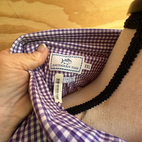 Men's Southern Tide Purple Checkered Shirt - Picture 3 of 5